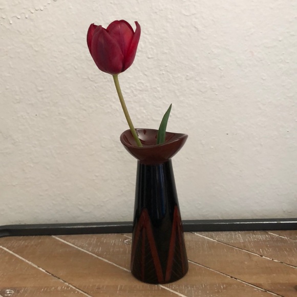 Vintage Mid Century Gabriel Sweden Delta D7 Vase in Black Brown 6” Tall - Picture 3 of 11